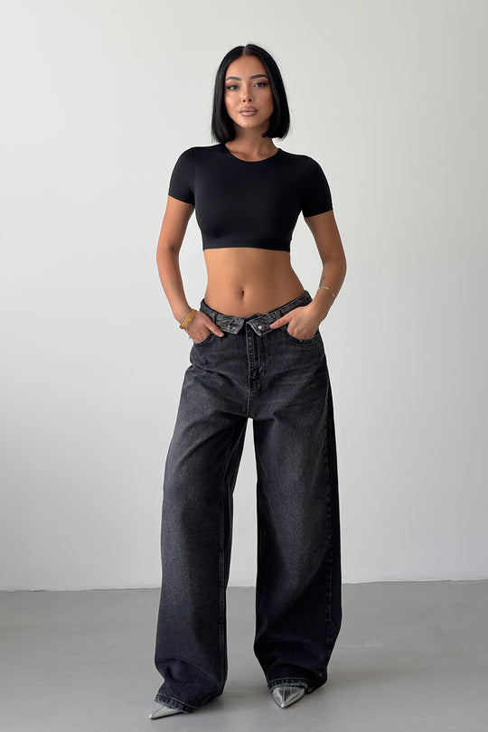 Routines Leopard Folded Waist Jeans - Black 5341