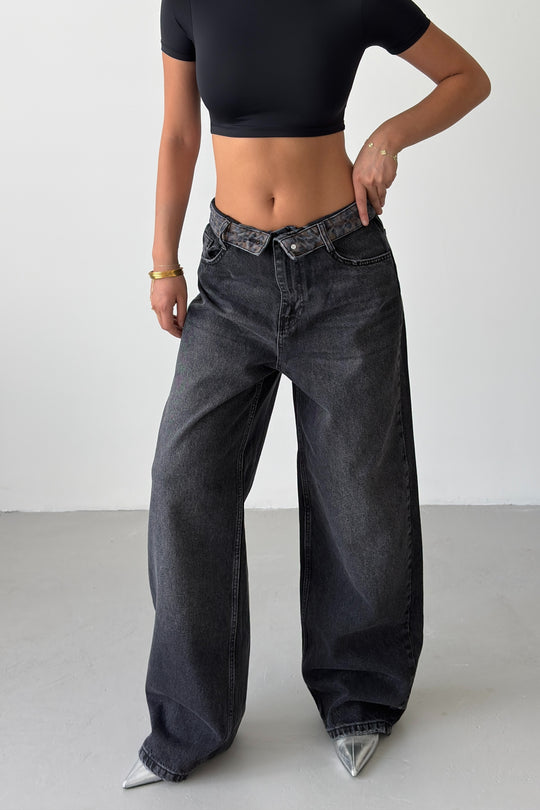 Routines Leopard Folded Waist Jeans - Black 5341