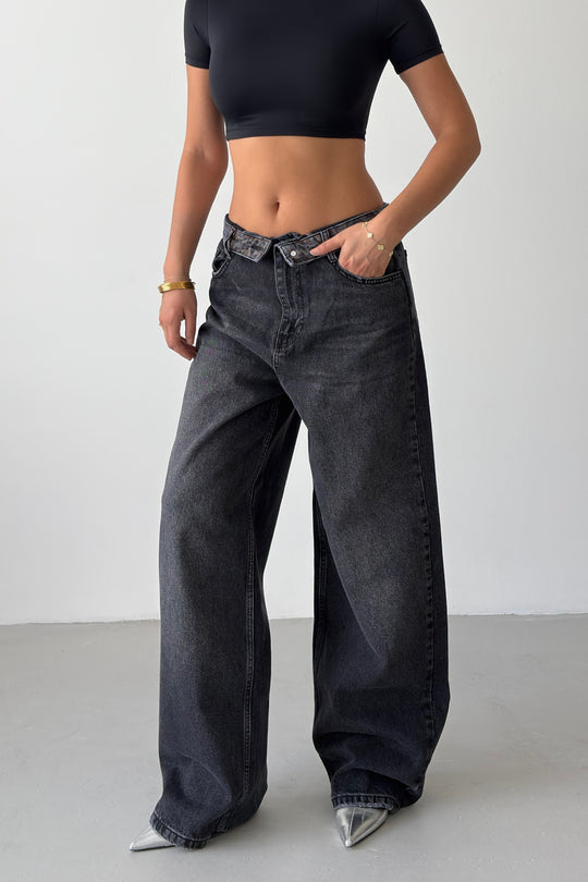Routines Leopard Folded Waist Jeans - Black 5341