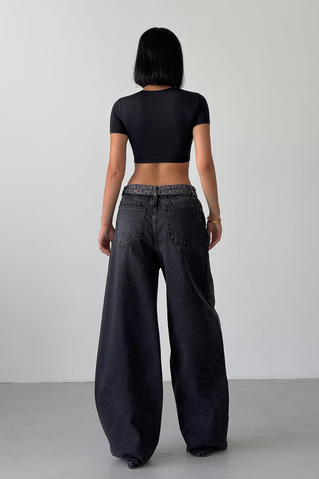 Routines Leopard Folded Waist Jeans - Black 5341