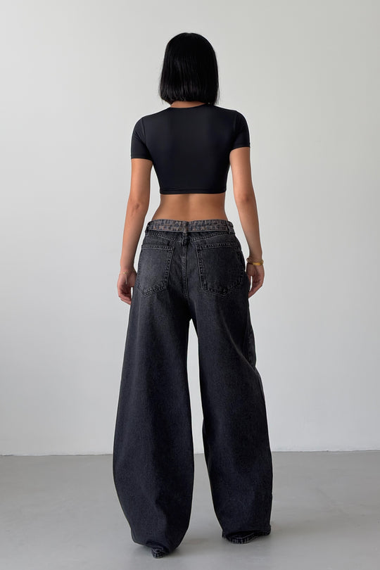 Routines Leopard Folded Waist Jeans - Black 5341