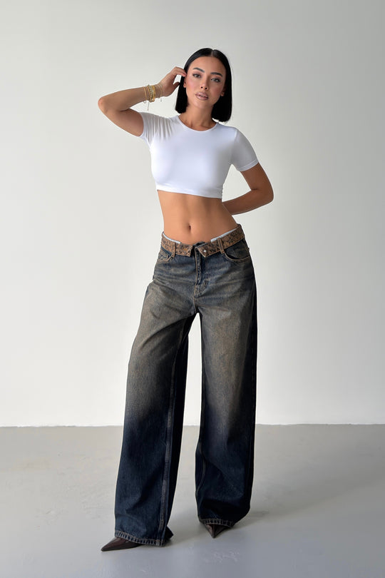 Routines Leopard Folded Waist Jeans - Vintage 5341 - ROUTINES