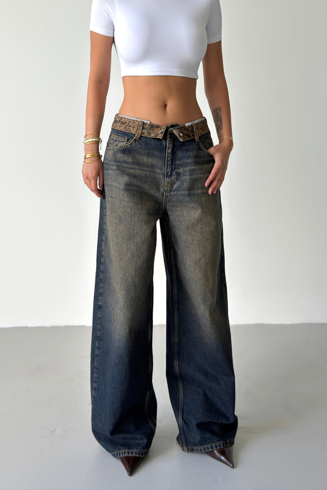 Routines Leopard Folded Waist Jeans - Vintage 5341 - ROUTINES