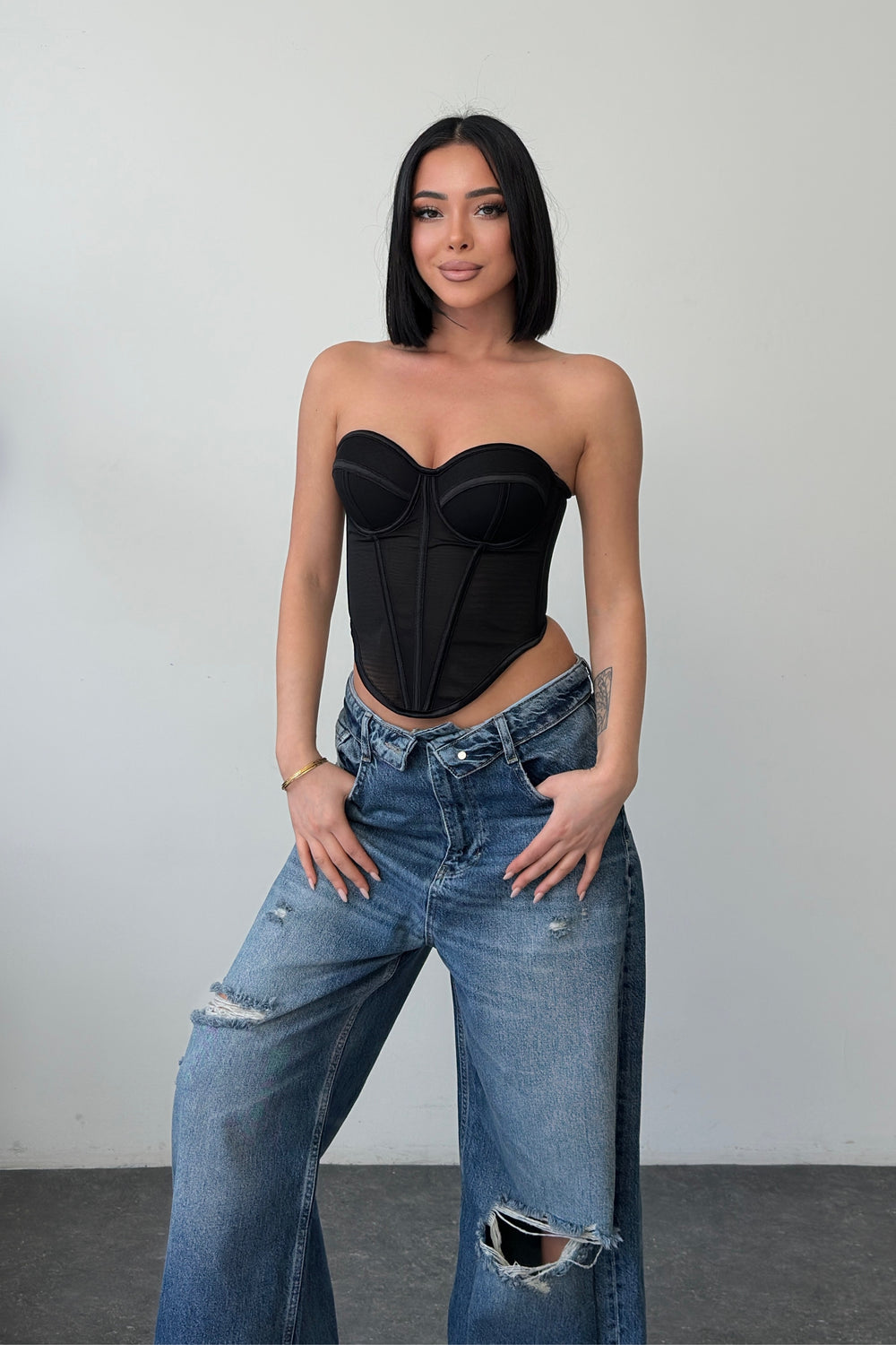 Routines Mesh Corset Top - Black 1856
