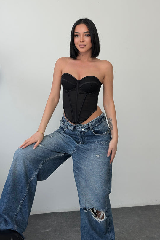 Routines Mesh Corset Top - Black 1856