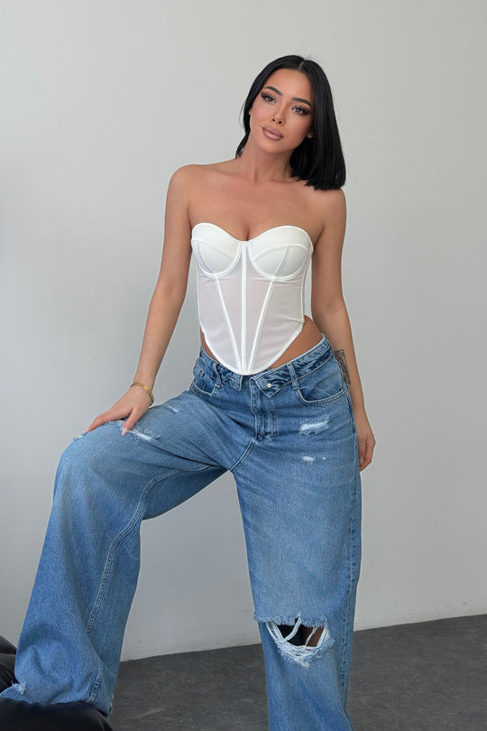 Routines Mesh Corset Top - White 1856 - ROUTINES