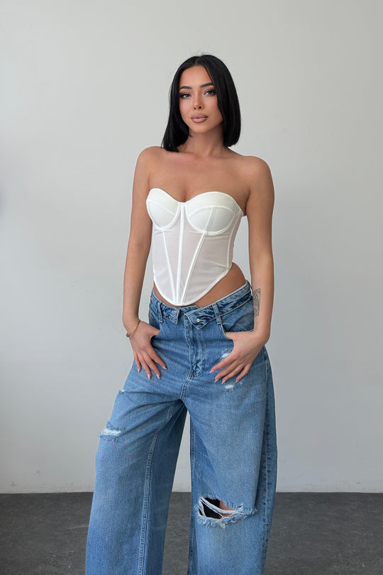 Routines Mesh Corset Top - White 1856 - ROUTINES