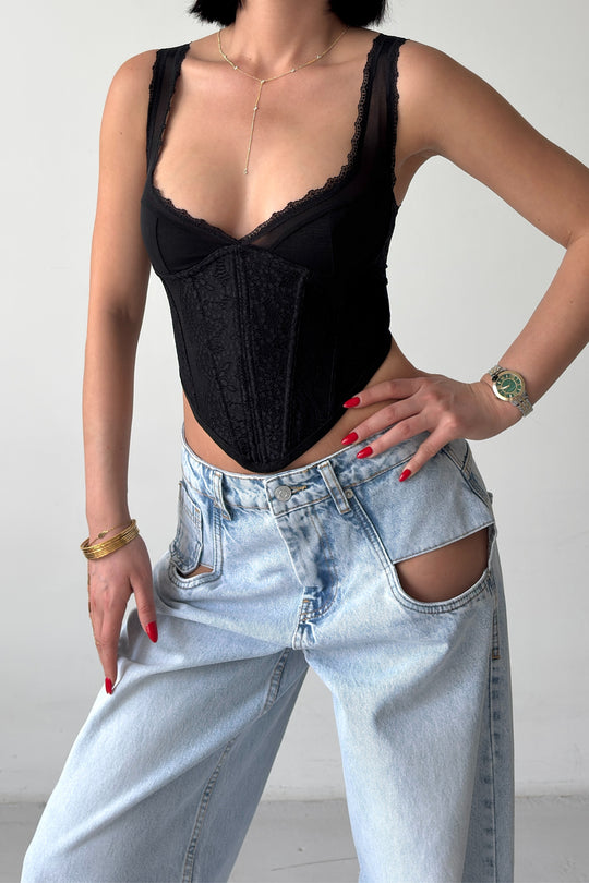 Routines Mesh Lace Corset Top - Black 3071