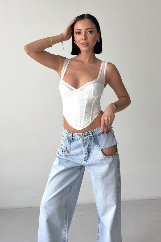 Routines Mesh Lace Corset Top - White 3071