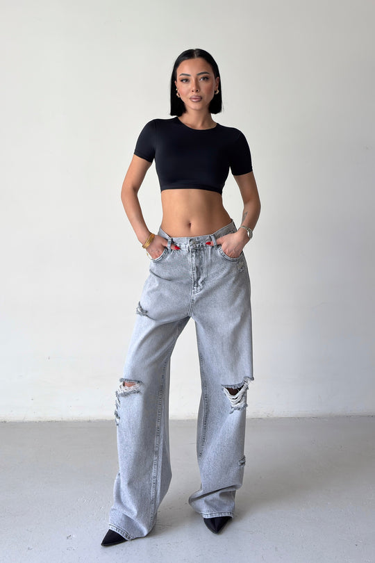 Routines Mid-rise Loose Ripped Jeans - Grey 3103