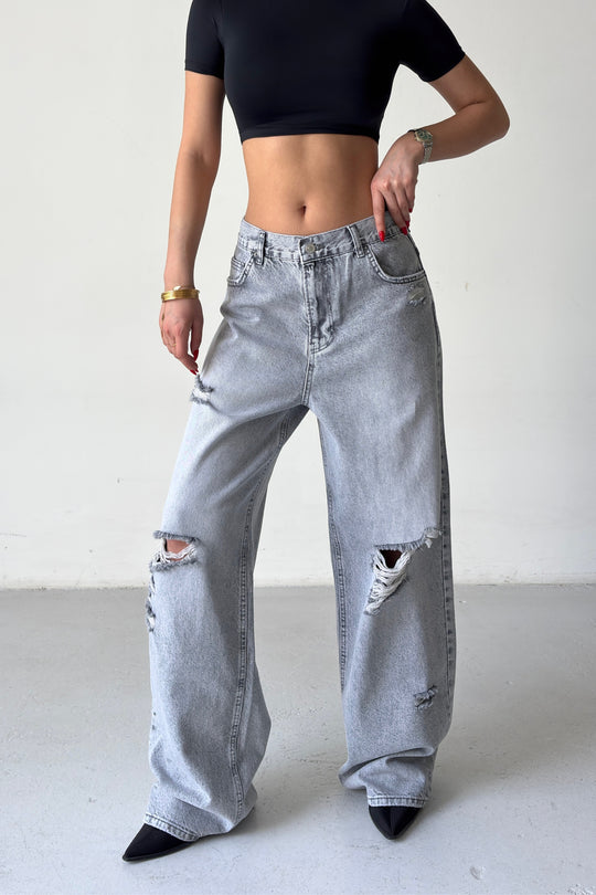 Routines Mid-rise Loose Ripped Jeans - Grey 3103