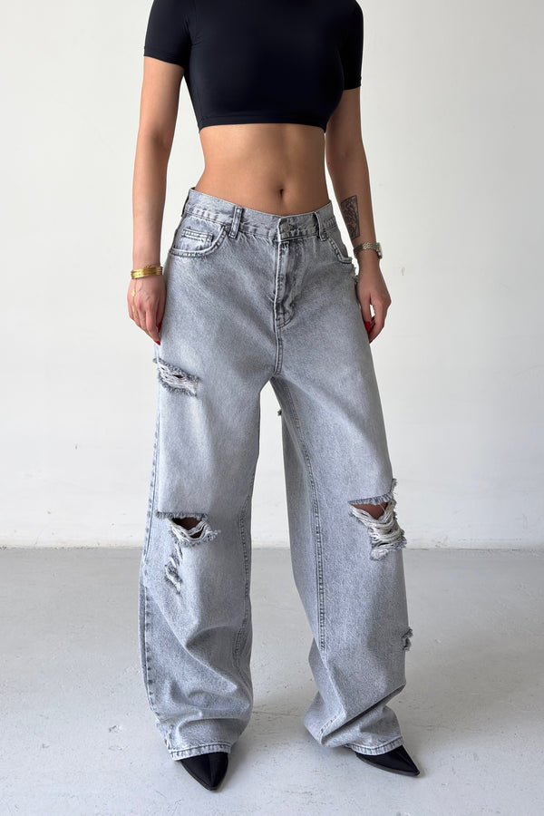 Routines Mid-rise Loose Ripped Jeans - Grey 3103