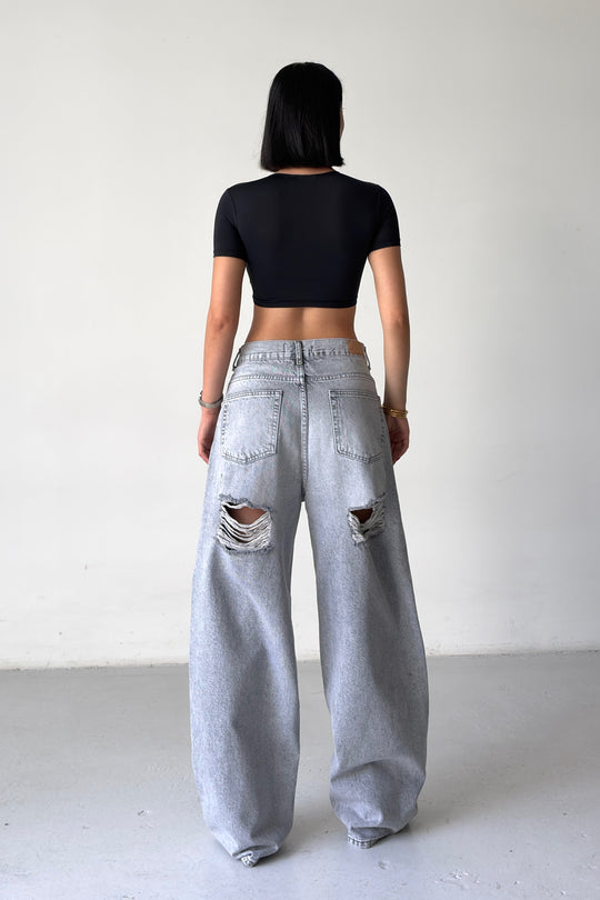 Routines Mid-rise Loose Ripped Jeans - Grey 3103