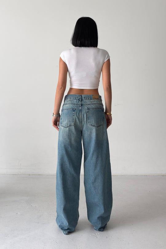 Routines Mid-rise Loose Ripped Jeans - Vintage Blue 3103 - ROUTINES