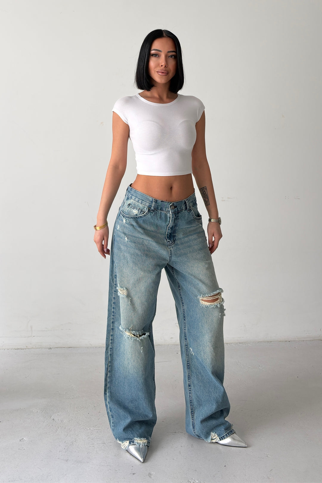 Routines Mid-rise Loose Ripped Jeans - Vintage Blue 3103 - ROUTINES