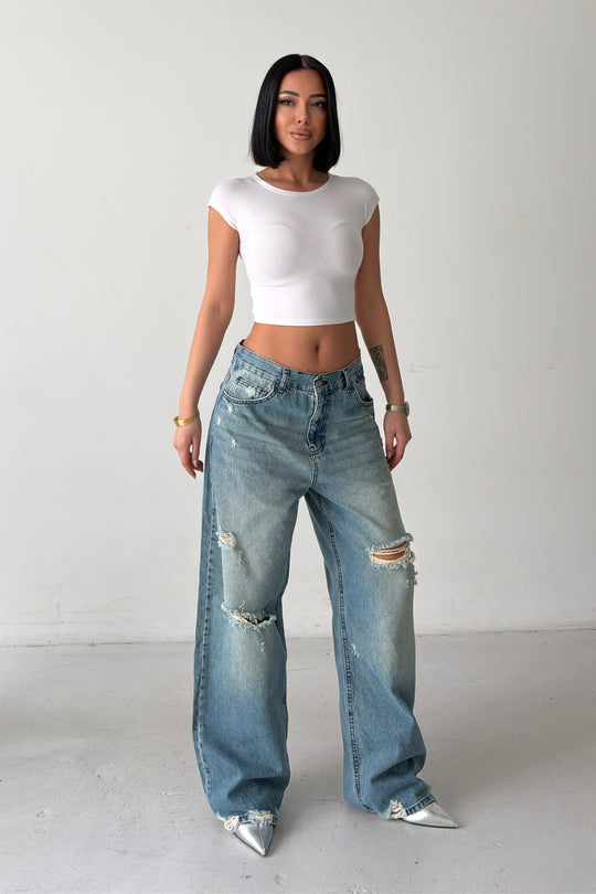 Routines Mid-rise Loose Ripped Jeans - Vintage Blue 3103 - ROUTINES