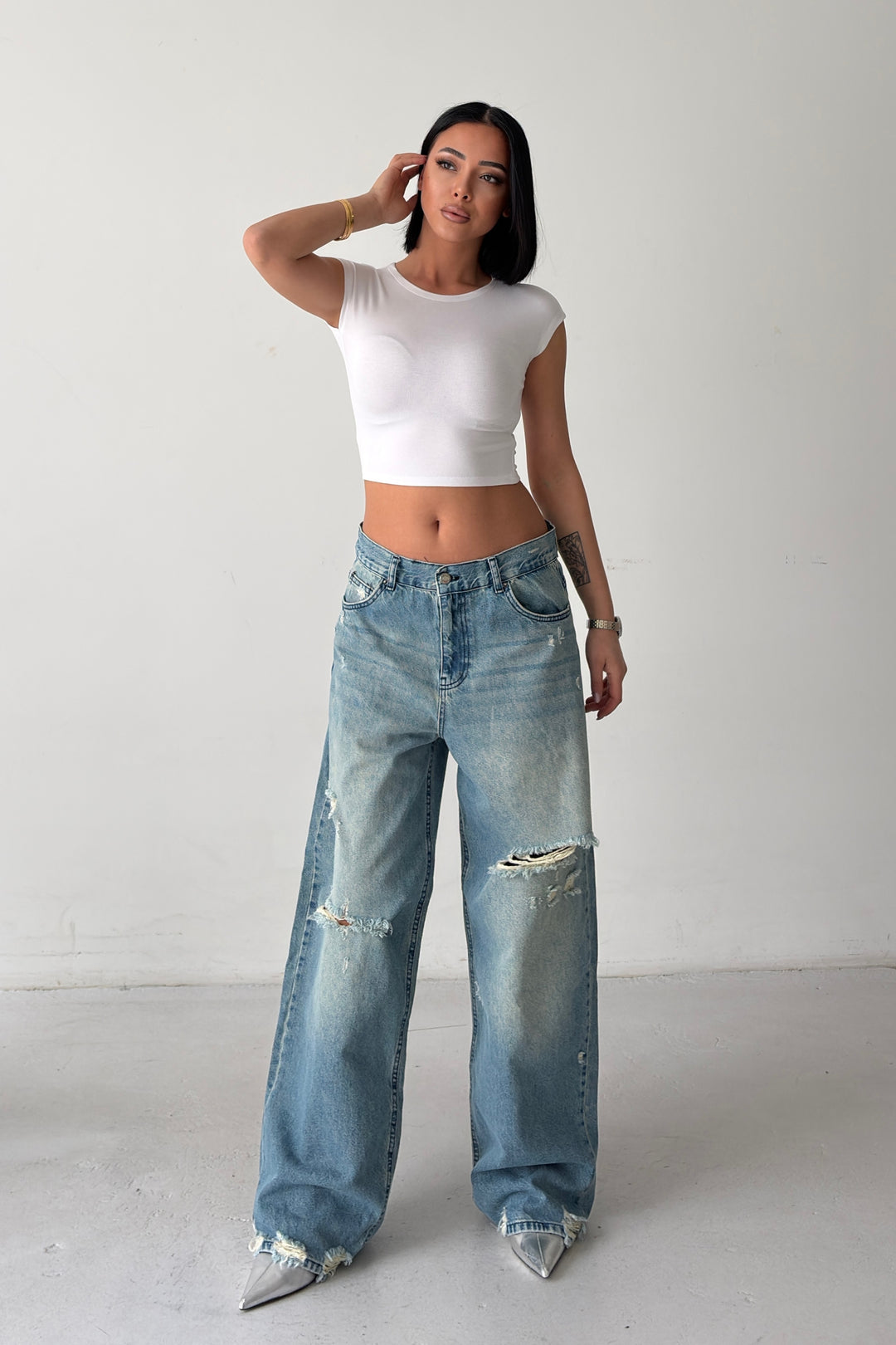 Routines Mid-rise Loose Ripped Jeans - Vintage Blue 3103 - ROUTINES