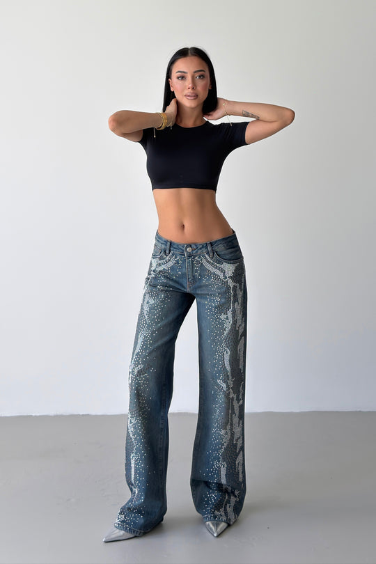 Routines Mid-waist Rhinestone Studs Detail Jeans 5370 - ROUTINES