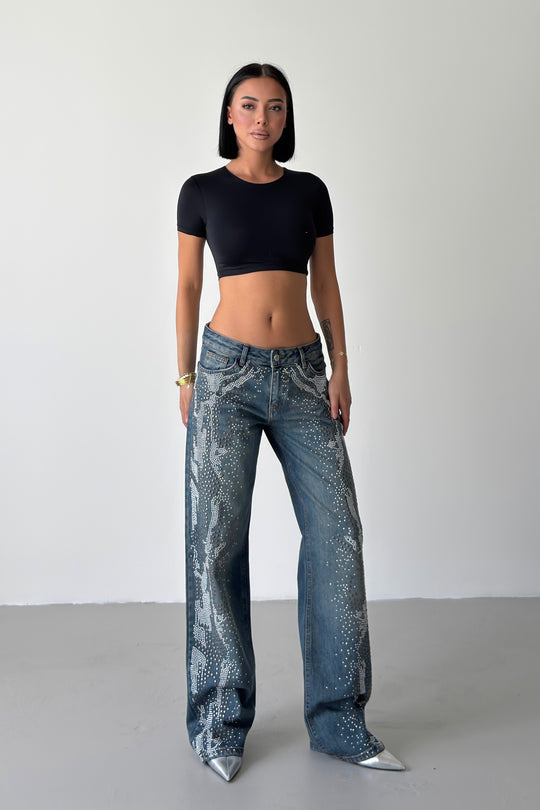 Routines Mid-waist Rhinestone Studs Detail Jeans 5370 - ROUTINES