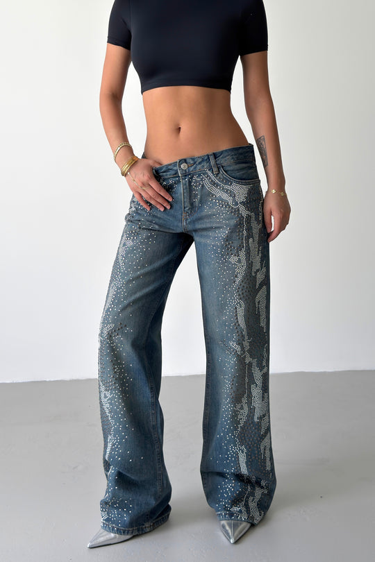 Routines Mid-waist Rhinestone Studs Detail Jeans 5370 - ROUTINES