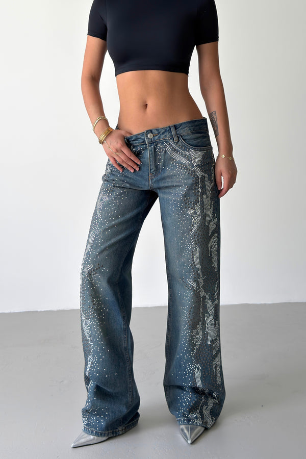 Routines Mid-waist Rhinestone Studs Detail Jeans 5370 - ROUTINES