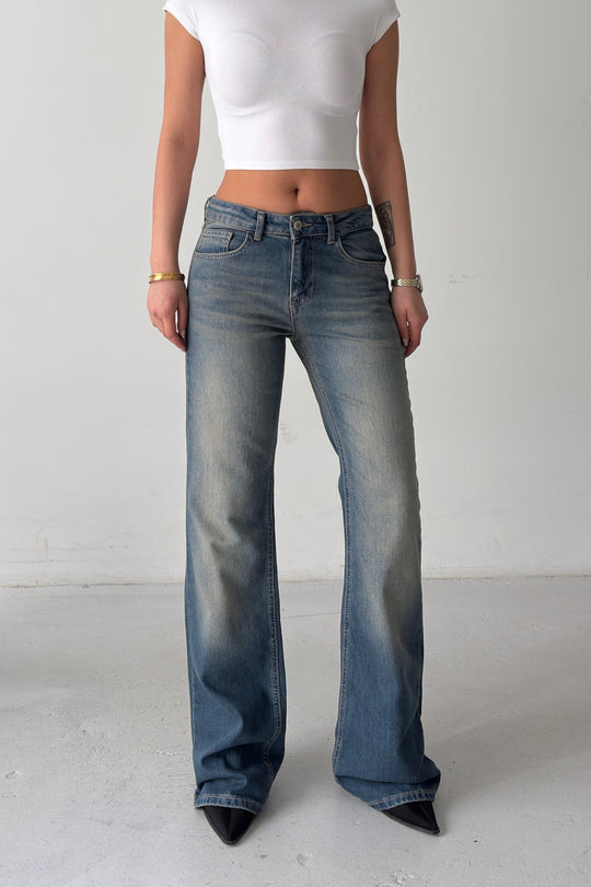 Routines Mid-waist Stretch Flared Jeans - Vintage Blue 4370 - ROUTINES