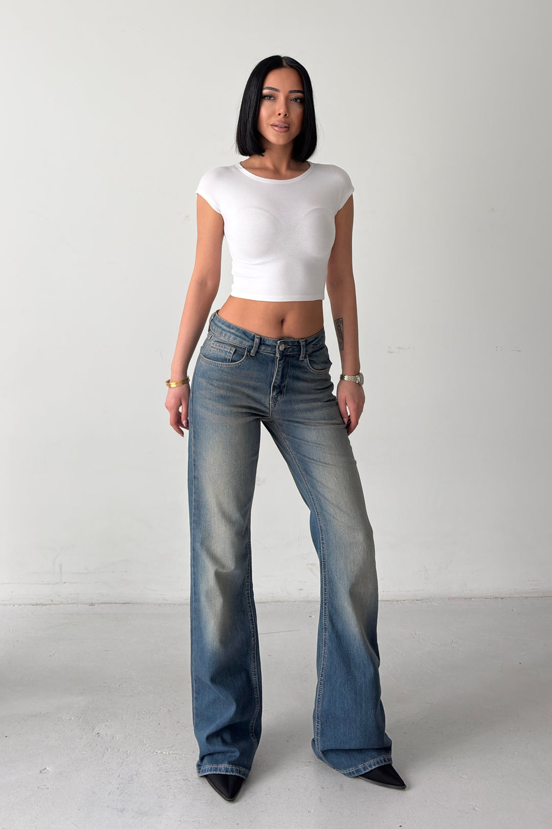 Routines Mid-waist Stretch Flared Jeans - Vintage Blue 4370 - ROUTINES