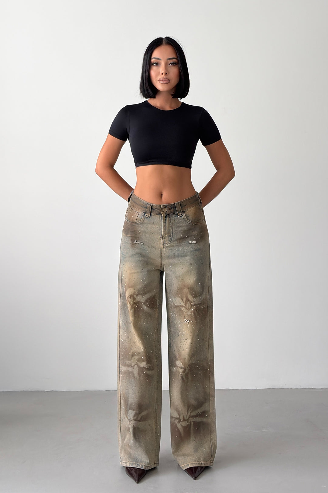 Routines Mud Washed Rhinestone Jeans 8236