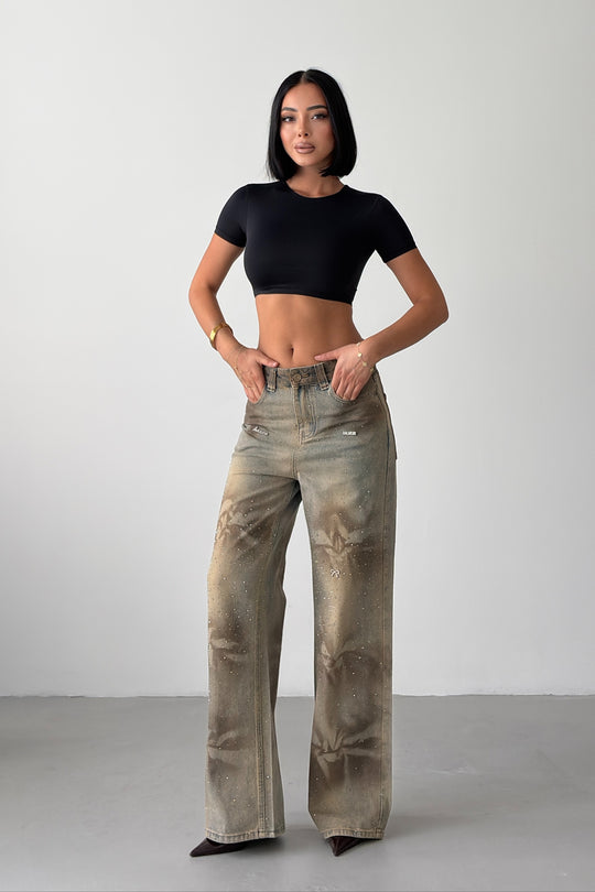 Routines Mud Washed Rhinestone Jeans 8236