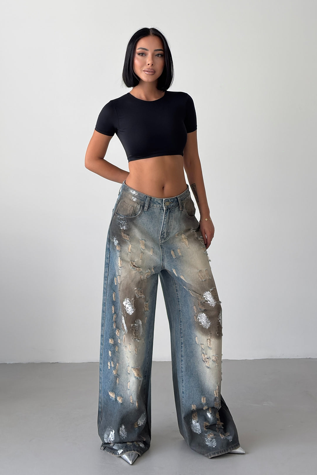 Routines Mud Washed Ripped Baggy Jeans 8228