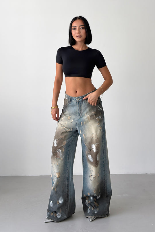 Routines Mud Washed Ripped Baggy Jeans 8228