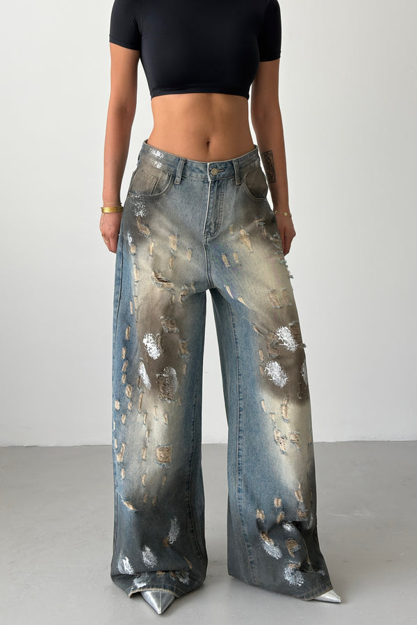 Routines Mud Washed Ripped Baggy Jeans 8228 - ROUTINES