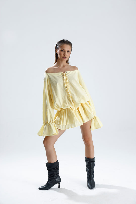 Routines Off Shoulder Ruffle Dress - Butter Yellow 3084 - ROUTINES
