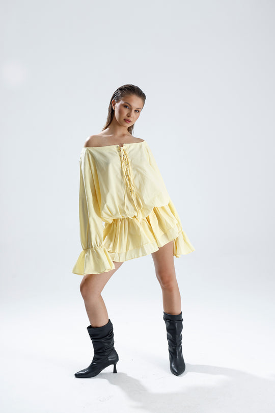 Routines Off Shoulder Ruffle Dress - Butter Yellow 3084 - ROUTINES