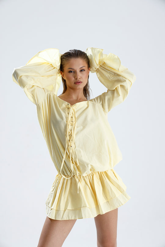 Routines Off Shoulder Ruffle Dress - Butter Yellow 3084 - ROUTINES