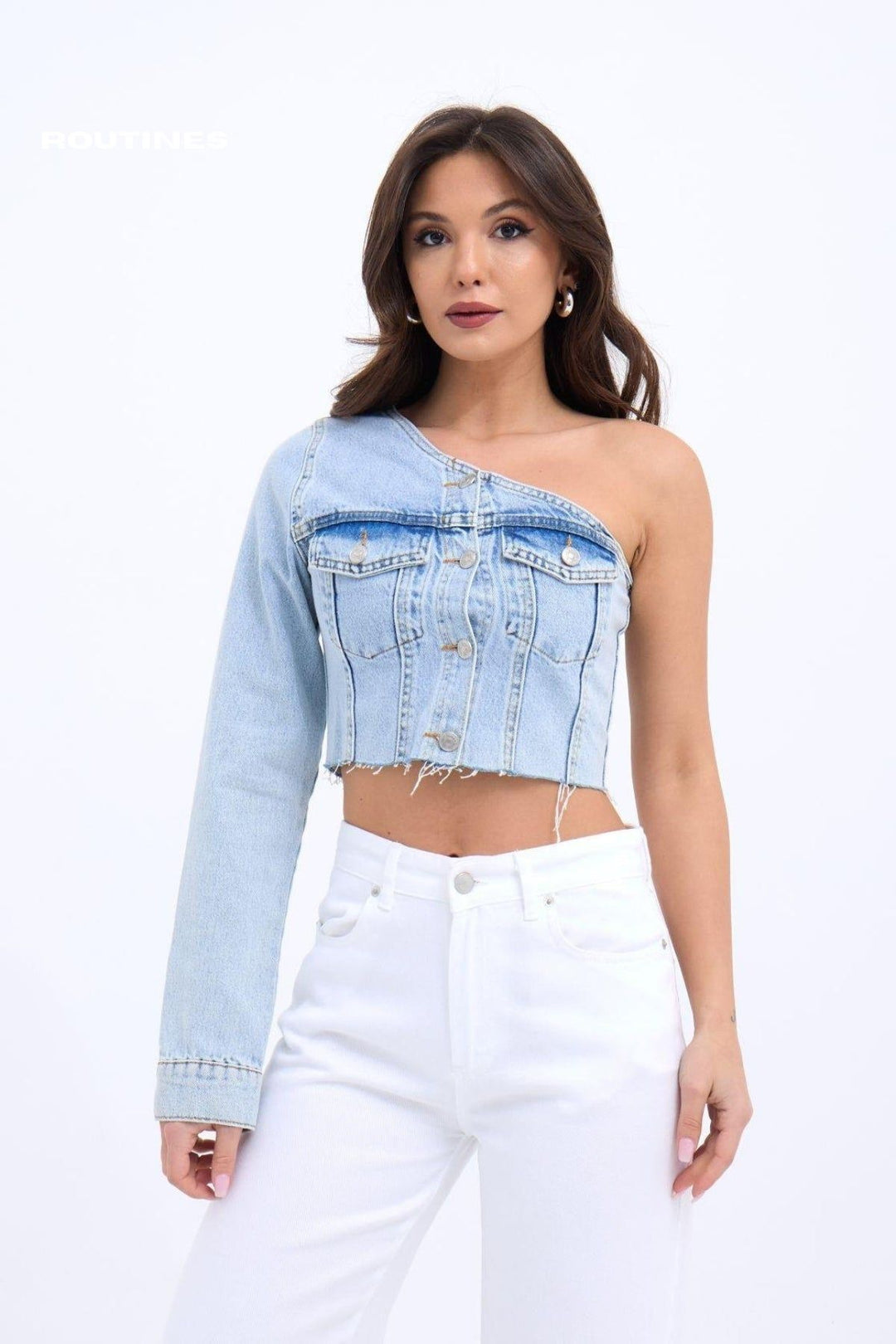 Routines One shoulder Denim Top 6901 Top Routines Fashion