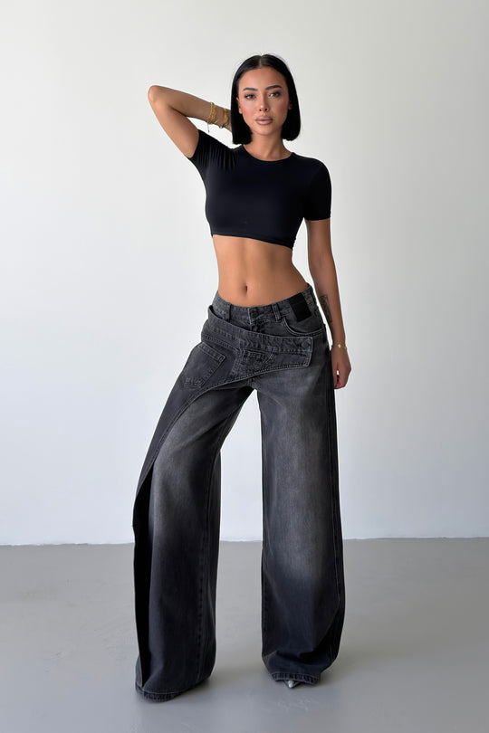 Routines Overlay Cross Button Jeans - Black 1907 - ROUTINES