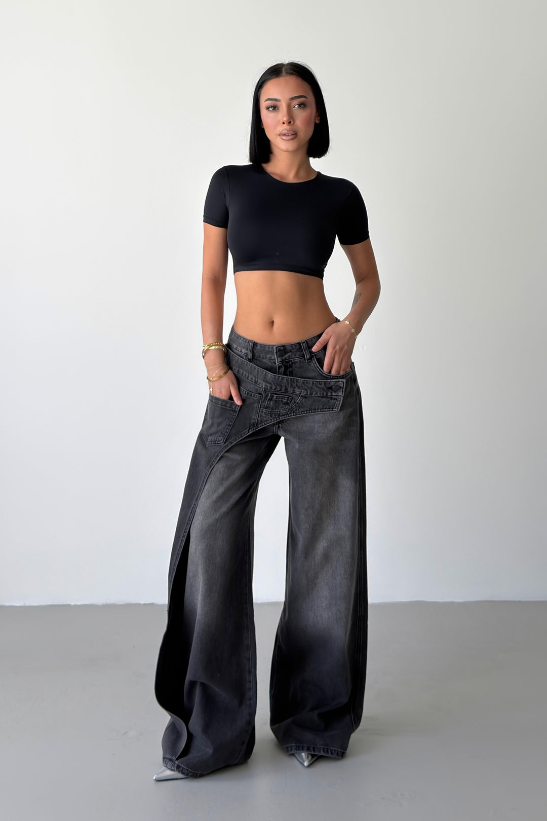 Routines Overlay Cross Button Jeans - Black 1907 - ROUTINES