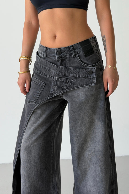 Routines Overlay Cross Button Jeans - Black 1907 - ROUTINES