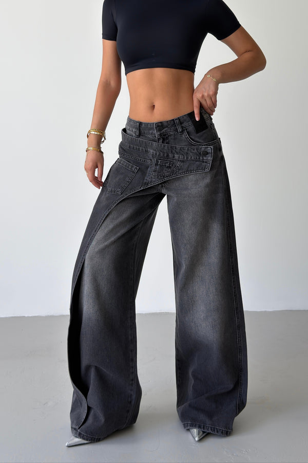 Routines Overlay Cross Button Jeans - Black 1907 - ROUTINES