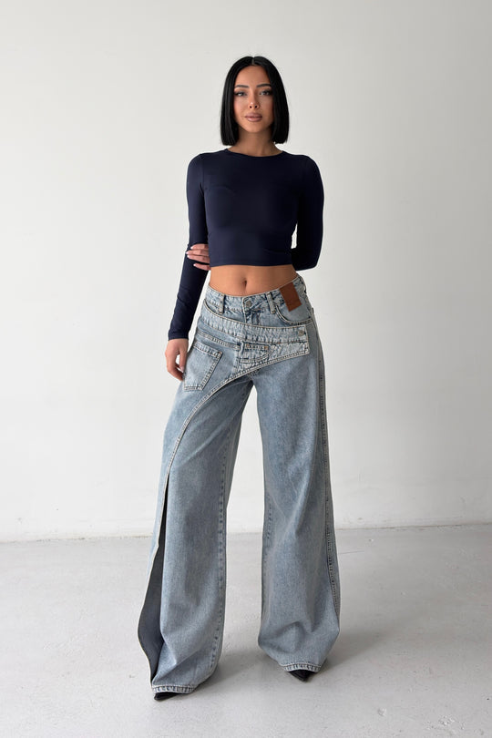 Routines Overlay Cross Button Jeans - Vintage Blue 1907 - ROUTINES