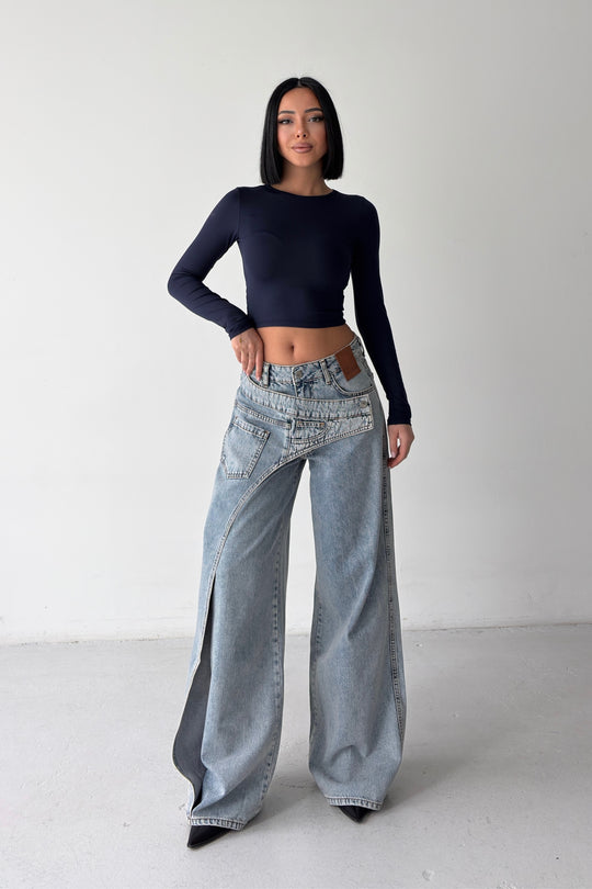 Routines Overlay Cross Button Jeans - Vintage Blue 1907 - ROUTINES