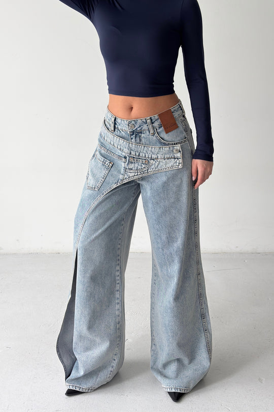 Routines Overlay Cross Button Jeans - Vintage Blue 1907 - ROUTINES