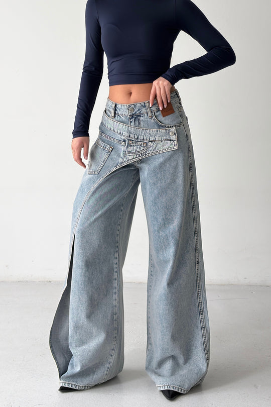 Routines Overlay Cross Button Jeans - Vintage Blue 1907 - ROUTINES