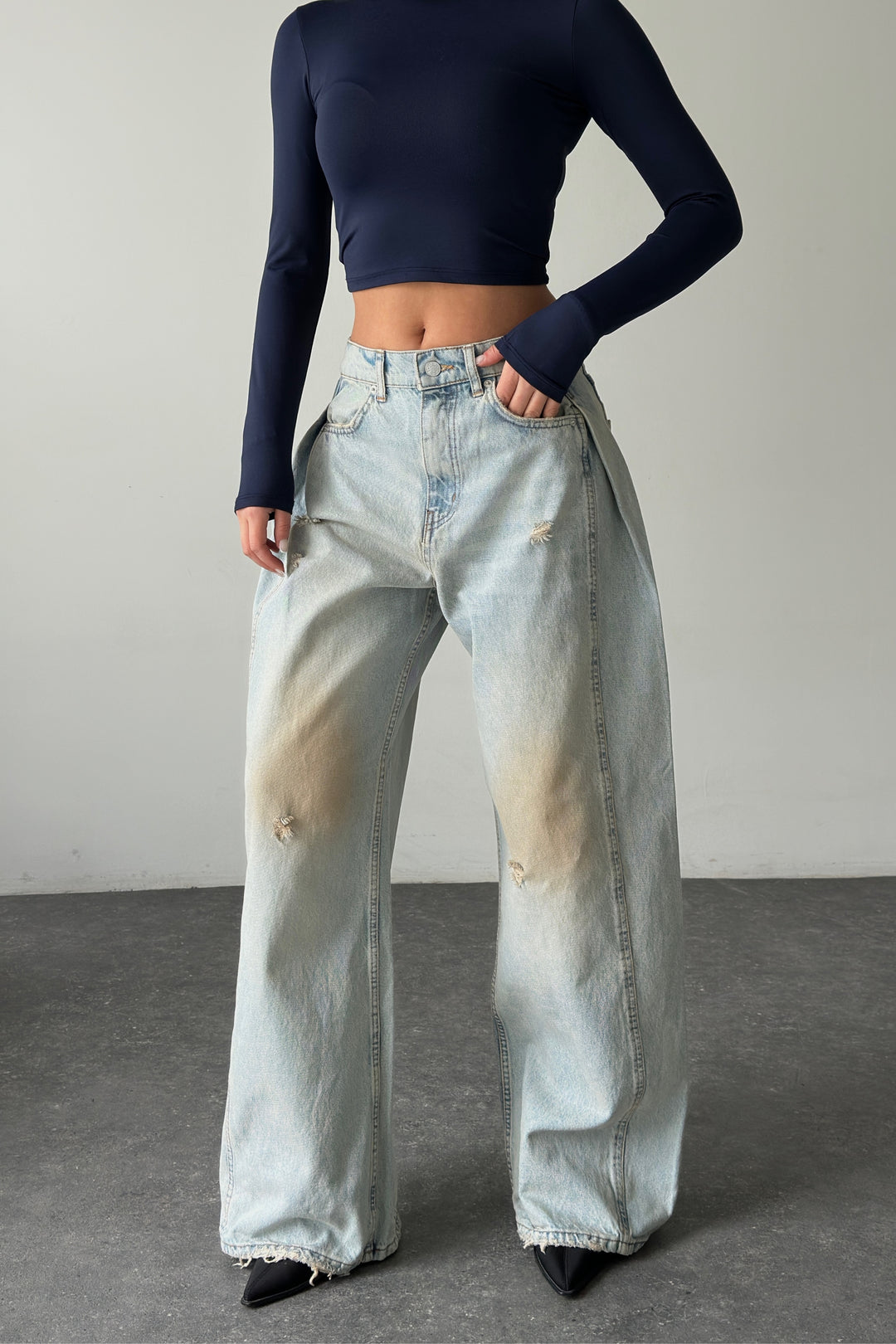 Routines Overlay Waist Jeans - Dirty Wash 1207-3