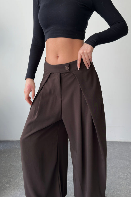 Routines Overlay Waist Pants - Brown 31029