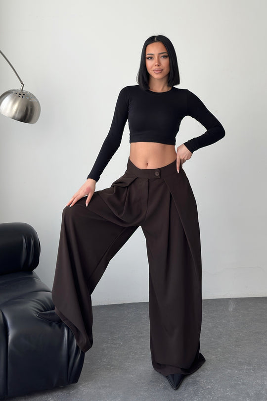 Routines Overlay Waist Pants - Brown 31029