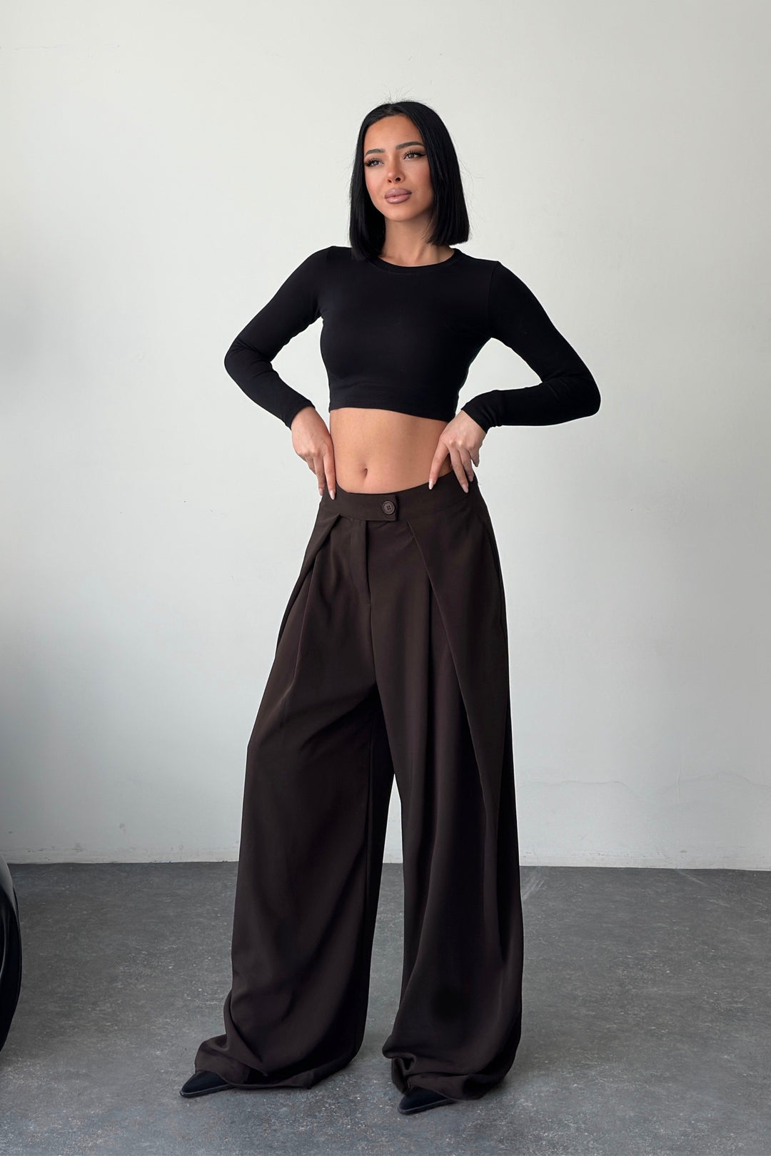 Routines Overlay Waist Pants - Brown 31029