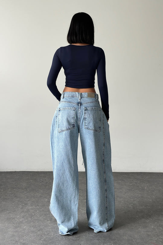 Routines Overlay Waist Ripped Jeans - Light Blue 1207-13