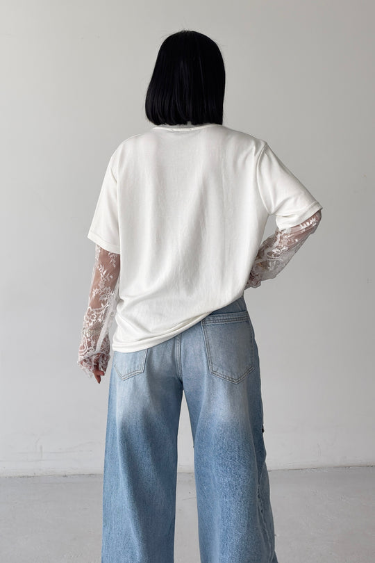 Routines Oversized Lace Sleeve T-shirt - White 2679 - ROUTINES